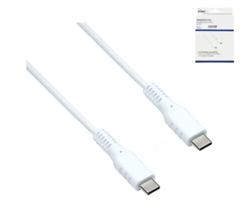 DINIC USB Typ C auf C Ladekabel, 2x USB Typ C Stecker, 60W, 3A, OD: 3.5mm, weiß, DINIC Box mit Euroloch, 1.5m